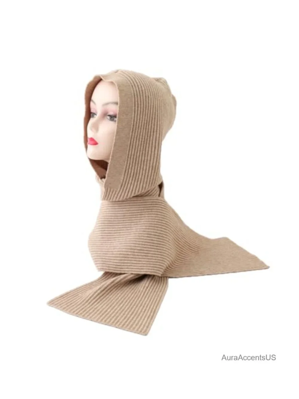 Women's Crochet Knit Beanie Hat with Attached Scarf Neck Warmer Acrylic